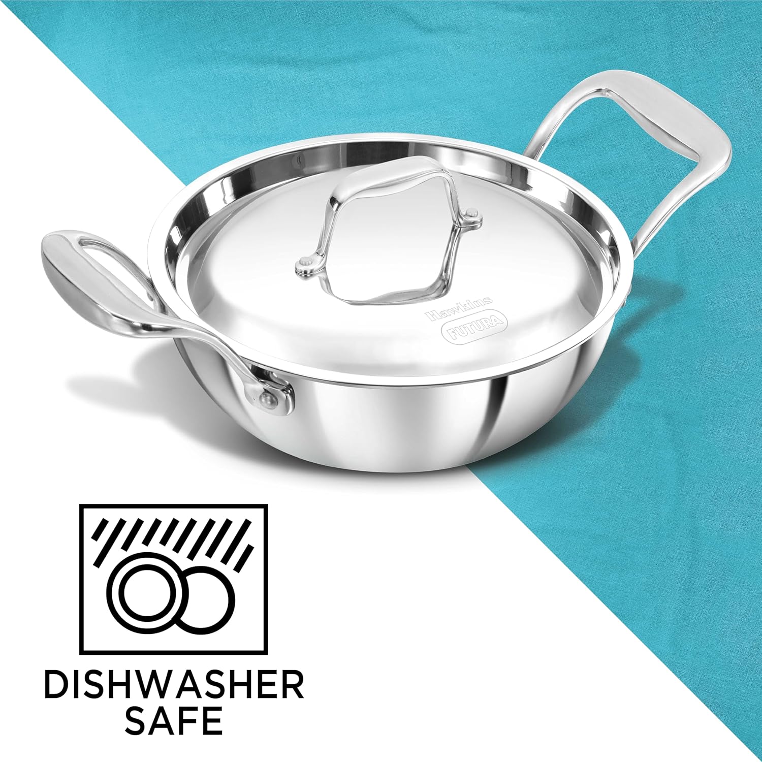 Hawkins Pro 1.5 Litre Deep-Fry Pan, Triply Stainless Steel Kadhai with Steel Handles and Steel Lid, Small Kadhai, Silver (PSK15S)