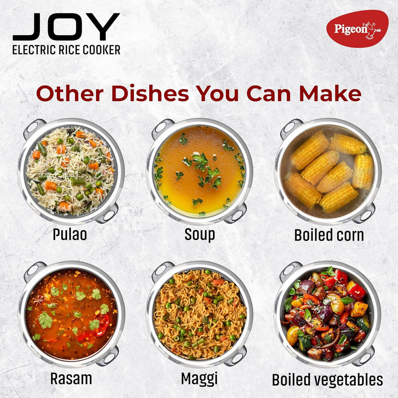 Pigeon by Stovekraft Joy Rice Cooker with Single pot, 1 litres. (White) | Toughened Glass Lid | 400 Watts | Aluminium Cooking Pot | Measuring Cup| Spatula | Energy Efficient Cooking