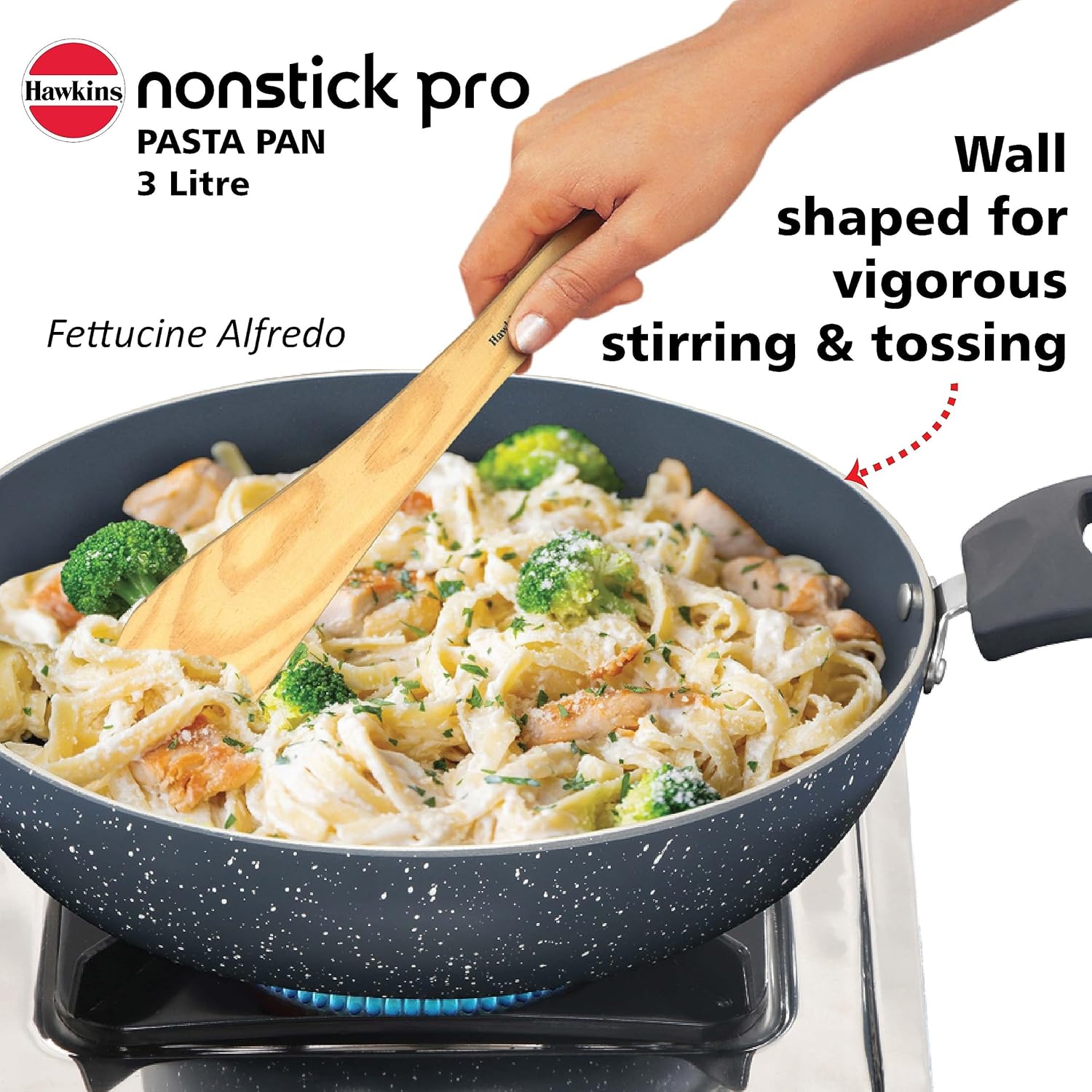 Hawkins Nonstick Induction Pasta Pan, 26 cm Diameter, Granite Fry Pan, Blue (ICP26G)