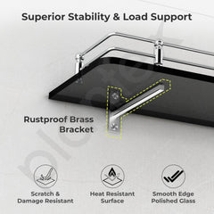 Plantex Premium Black Glass Shelf for Bathroom/Kitchen/Living Room - Bathroom Accessories (Polished, 18x6 Inches) - Pack of 1-4