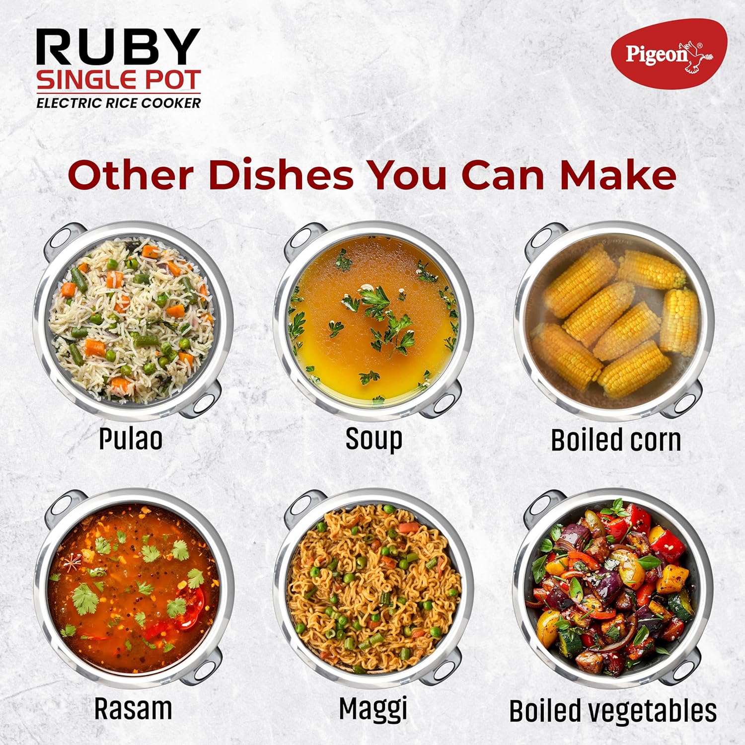 Pigeon by Stovekraft Ruby Rice Cooker with Single pot, 1.8 litres.(Red) | Toughened Glass Lid | 700 Watts | 1 Aluminium Cooking Pot | Measuring Cup| Spatula | Energy Efficient Cooking