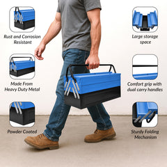 Plantex Metal Tool Box/Tools Box With Large Capacity/Empty Tool Box/Tool Organizer For Carpenter, Garage, And Home Essential Tools - 5 Compartments - (Blue & Black)-2