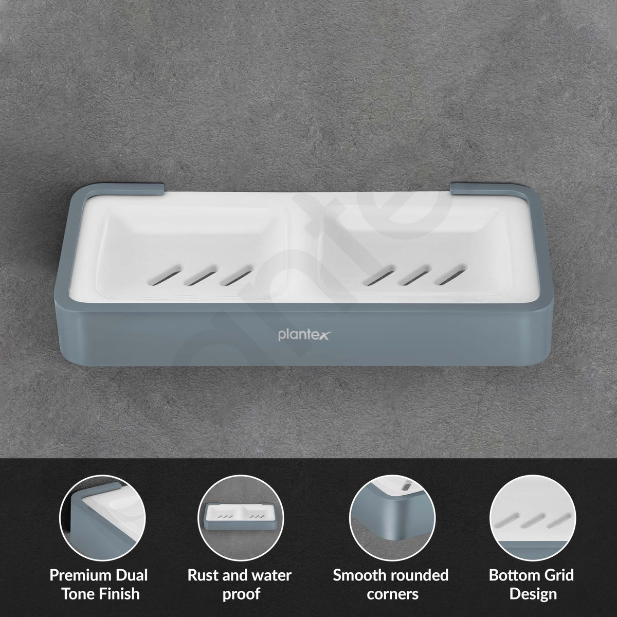Plantex Aluminium and Acrylic Dual Soap Case/Double Soap Holder for Bathroom/Soap Stand/Bathroom Accessories - (Grey and Milky White)-4