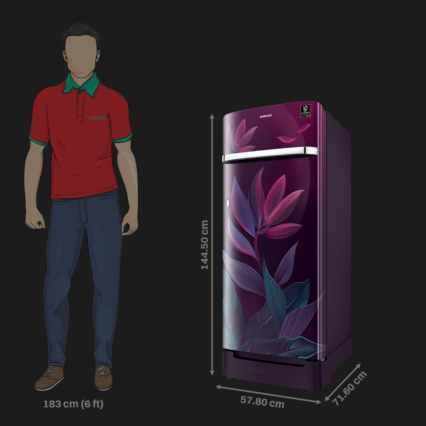 SAMSUNG Horizontal Curve 215 Litres 5 Star Direct Cool Single Door Refrigerator with Base Stand Drawer (RR23D2H259R/HL, Paradise Bloom Purple)