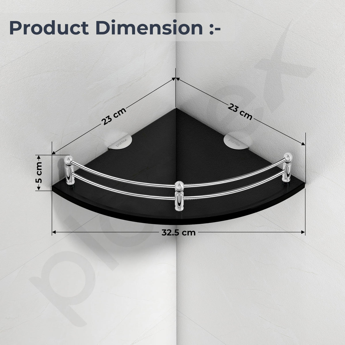 Plantex Glass Corner Shelf for Bathroom/Bathroom Glass Shelf/Bathroom Corner Shelf/Corner Shelf for Kitchen (Black-9x9 Inches-Pack of 3)-2