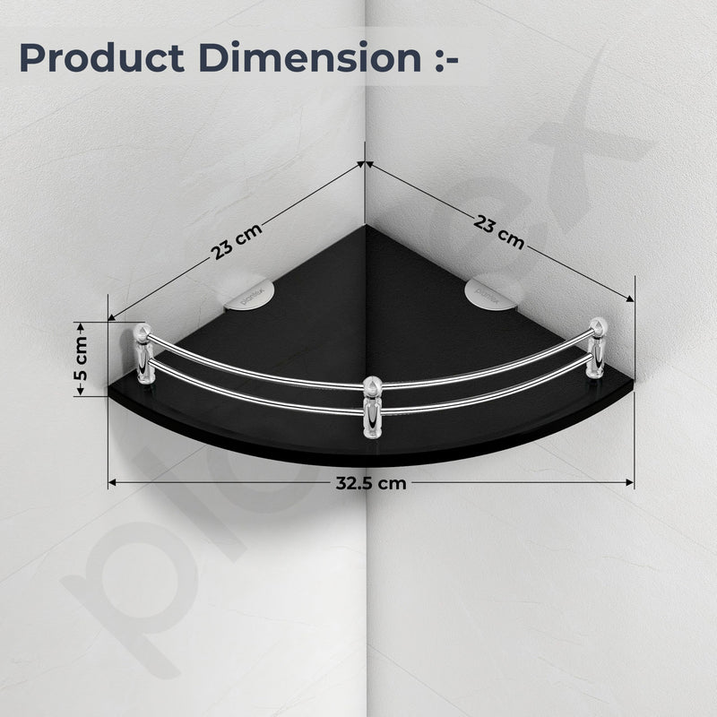 Plantex Glass Corner Shelf for Bathroom/Bathroom Glass Shelf/Bathroom Corner Shelf/Corner Shelf for Kitchen (Black-9x9 Inches-Pack of 3)-2