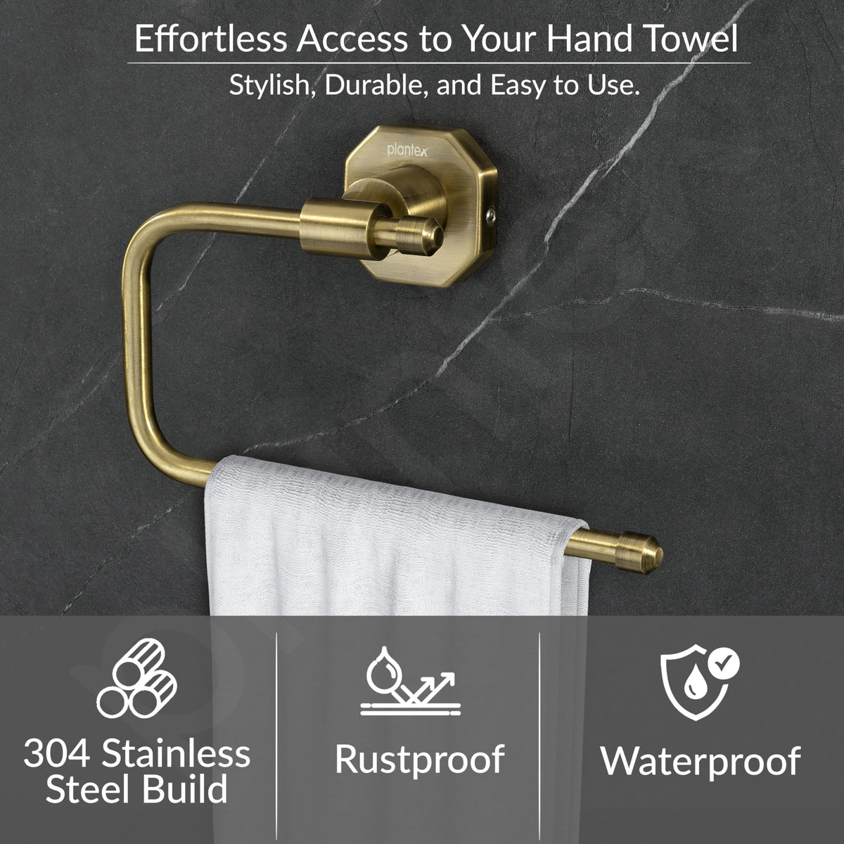 Plantex 304 Grade Stainless Steel Napkin Holder/Towel Hanger/Napkin Ring for Wash Basin/Towel Holder for Kitchen/Bathroom Accessories - Nipron (Brass Antique)-3