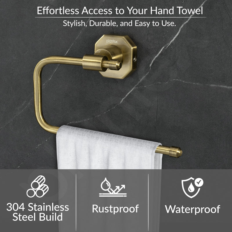 Plantex 304 Grade Stainless Steel Napkin Holder/Towel Hanger/Napkin Ring for Wash Basin/Towel Holder for Kitchen/Bathroom Accessories - Nipron (Brass Antique)-3