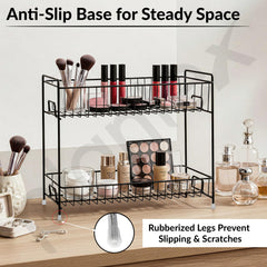 Plantex Kitchen Organizer Rack/Spice/Masala Rack Stand for Oil Bottles, Containers & Spices, Table Top/2 Tier Bathroom Storage Shelf Organizer-(Black, Metal)-2