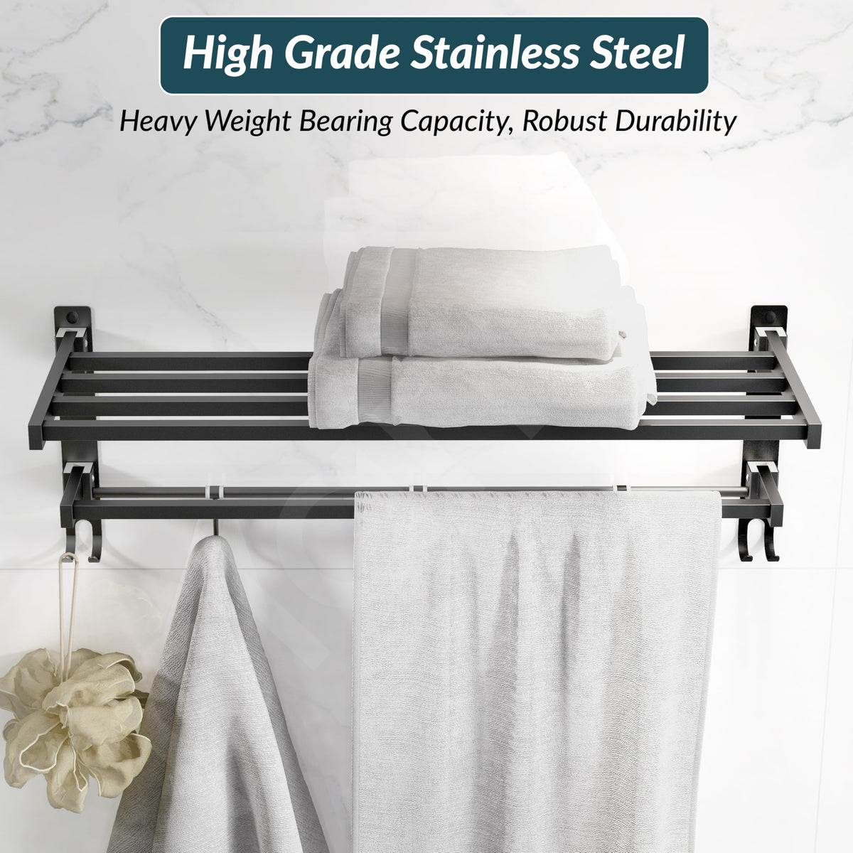 Plantex Towel Rack for Bathroom/Stainless Steel Towel Bar/24 Inch Towel Holder with Towel Rod/Bathroom Accessories - (Black) (Model APS-1902)-6