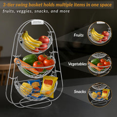 Plantex Stainless Steel Fruit Basket for Dining Table/3 Tier Swing Fruit Bowl/Vegetable Basket Stand/Onion Potato Rack for Kitchen-5