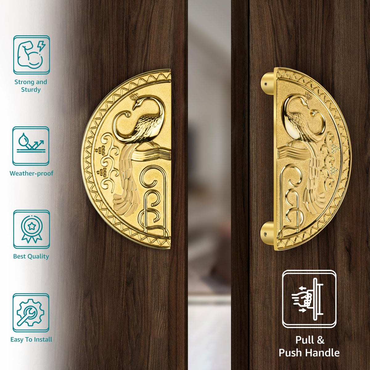 Plantex Zinc Heavy Duty Main Door Pull Handle - 8-Inches Round Shape for Glass & Wooden Doors (323 -PVD Gold Finish) - 3 Years Warranty-3