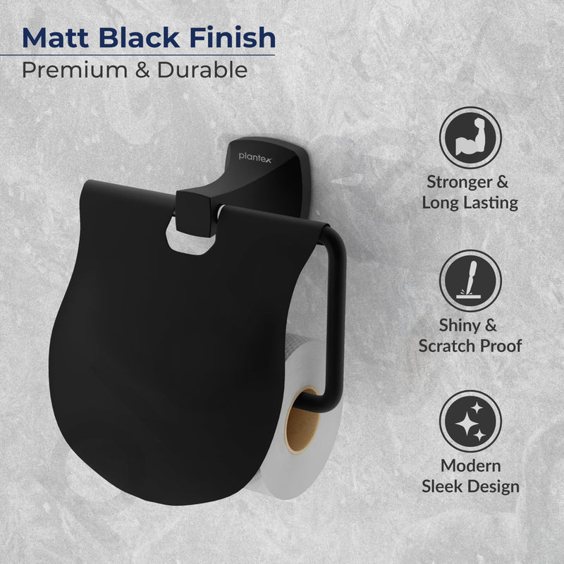 Plantex Paper Holder for Bathroom/Space Aluminium Toilet Paper Holder/Tissue Paper Roll Holder/Bathroom Accessories - Pack of 1 (Black)-2