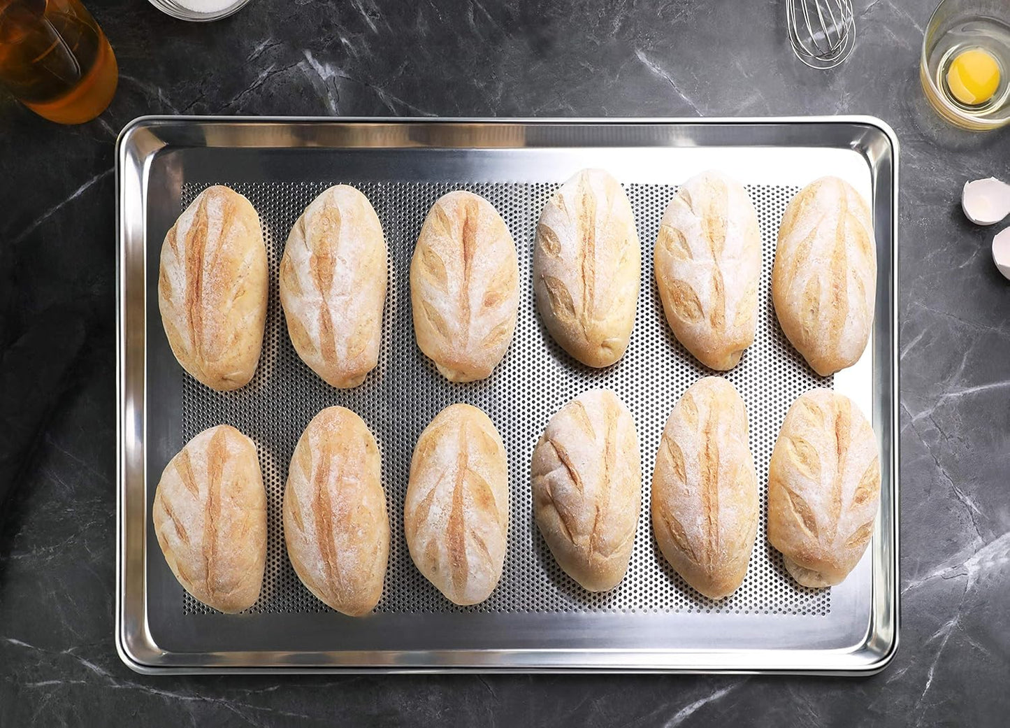 New Star Foodservice 36770 Commercial-Grade 18-Gauge Aluminum Sheet Pan/Bun Pan, Perforated, 18" L x 26" W x 1" H (Full Size)Ã‚ | Measure Oven (Recommended)