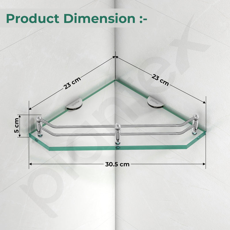 Plantex Diamond Glass Corner Shelf for Bathroom/Kitchen Glass Shelf/Bathroom Corner Shelf/Wall Storage Rack (9x9 Inches - Transparent - Pack of 1)-2