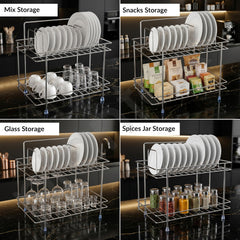 Plantex Stainless Steel Utensils Drying Rack/2-Tier Dish Rack/Plate Drying Rack for Kitchen Countertop/Bartan Stand - Chrome (13 x 8.5 x 12 Inch)-2