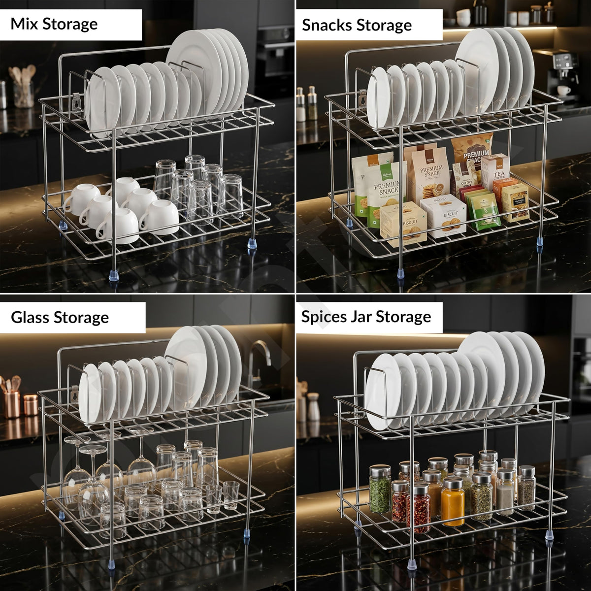 Plantex Stainless Steel Utensils Drying Rack/2-Tier Dish Rack/Plate Drying Rack for Kitchen Countertop/Bartan Stand - Chrome (13 x 8.5 x 12 Inch)-2