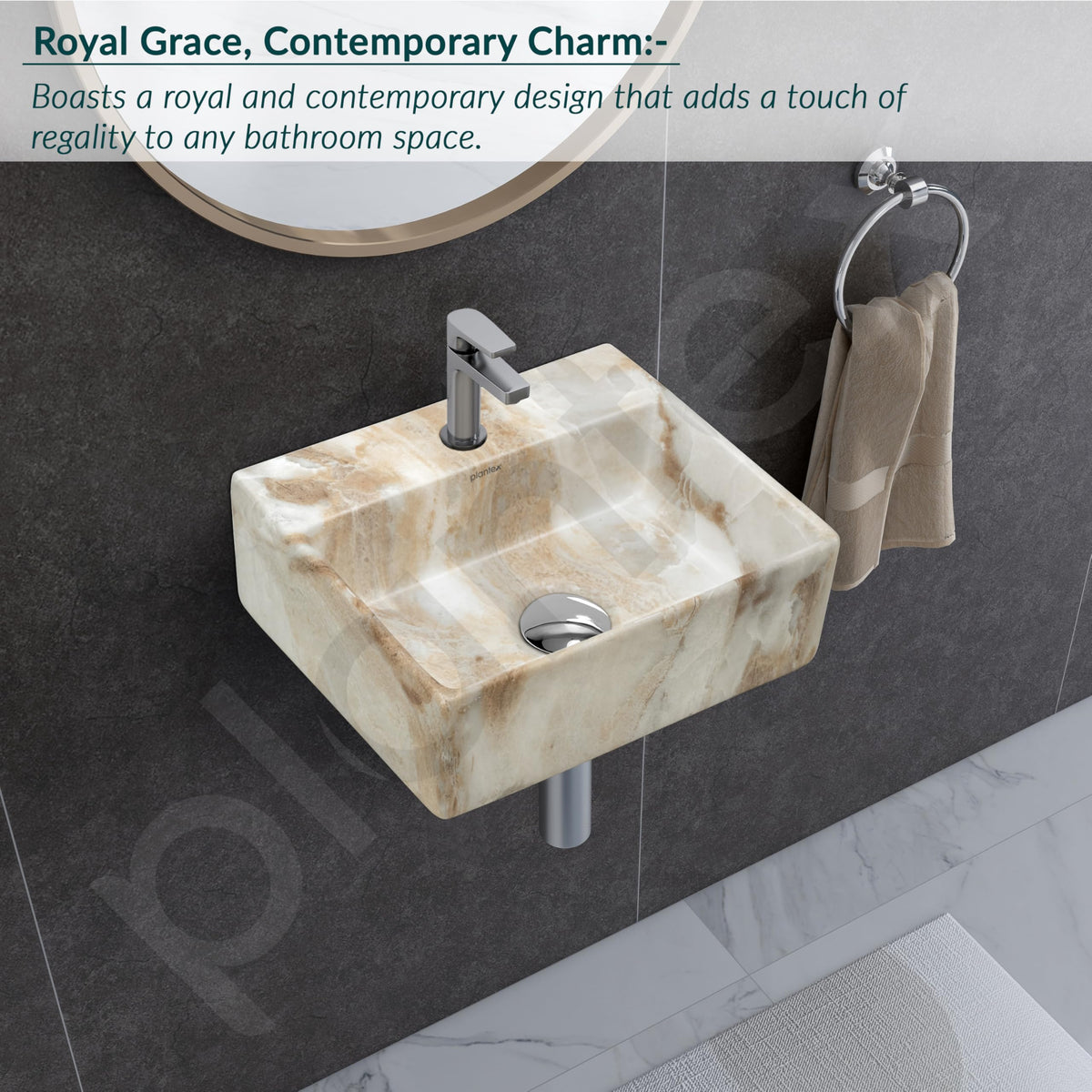 Plantex Ceramic Wash Basin for Bathroom/Square Wall Hung Basin/Bathroom Sink/Washbasin for Restaurant/Hotel (13 x 12 x 5 Inch)-2