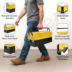 Plantex Tool Box Empty/18" Metal Tool Organizer 5- Compartments Metal Tool Boxs/Empty Tool Boxs/Tools Organizer Box - (Yellow & Black)-2