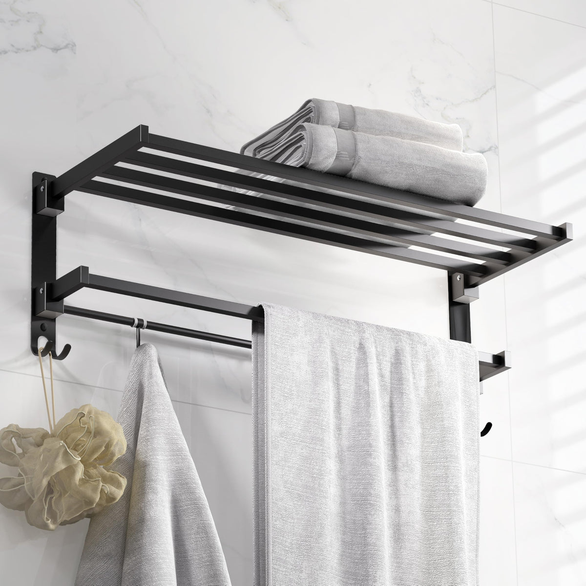 Plantex Towel Rack for Bathroom/Stainless Steel Towel Bar/24 Inch Towel Holder with Towel Rod/Bathroom Accessories - (Black) (Model APS-1902)