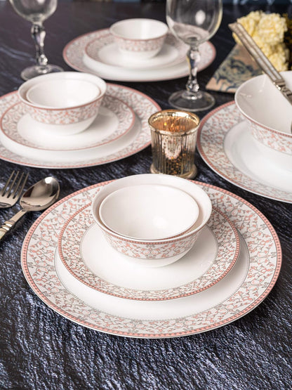 La Opala Glass Floral Dinner Set- Set of 33 Pcs, Pink