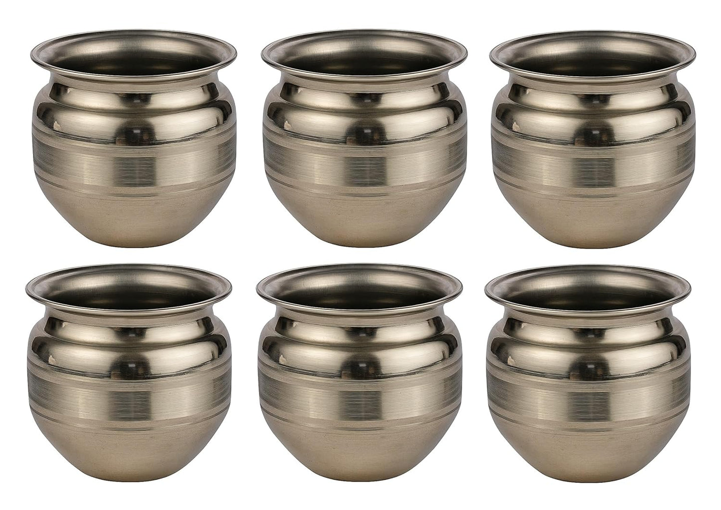 Dynore Stainless Steel Silver Kalash/Pooja Kalash/Small Lota for Home/Puja Lota 230 ml- Set of 6