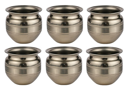 Dynore Stainless Steel Silver Kalash/Pooja Kalash/Small Lota for Home/Puja Lota 230 ml- Set of 6
