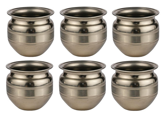 Dynore Stainless Steel Silver Kalash/Pooja Kalash/Small Lota for Home/Puja Lota 230 ml- Set of 6