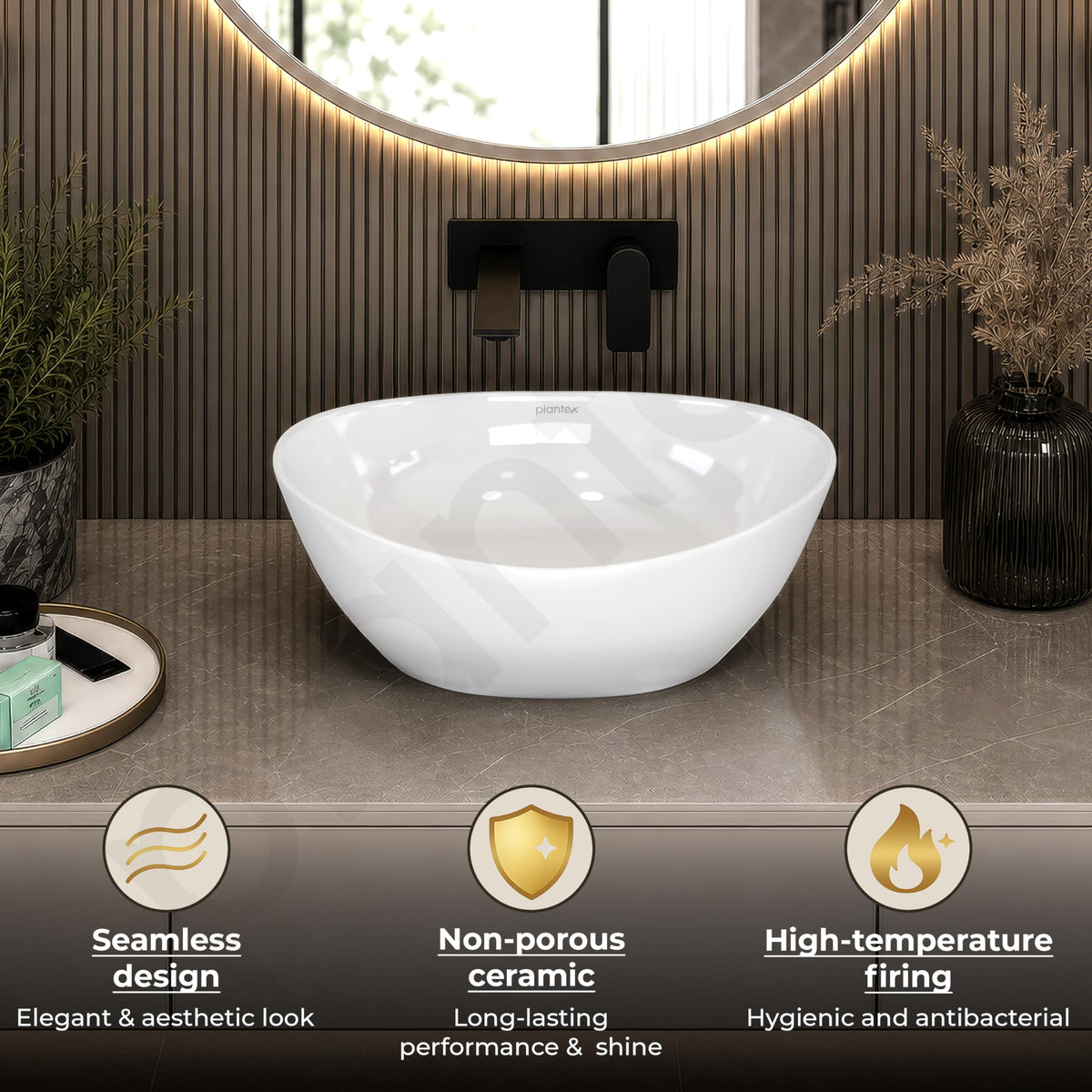 Plantex Ceramic Basin/Wash Basin for Bathroom/Tabletop Wash Basin/Bathroom Basin (Cadiz, White)-2