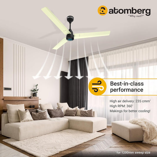 atomberg Renesa 1200mm BLDC Ceiling Fan with Remote Control | BEE 5 star Rated Energy Efficient Ceiling Fan | High Air Delivery with LED Indicators | 3 Year Warranty (Ivory & Black)