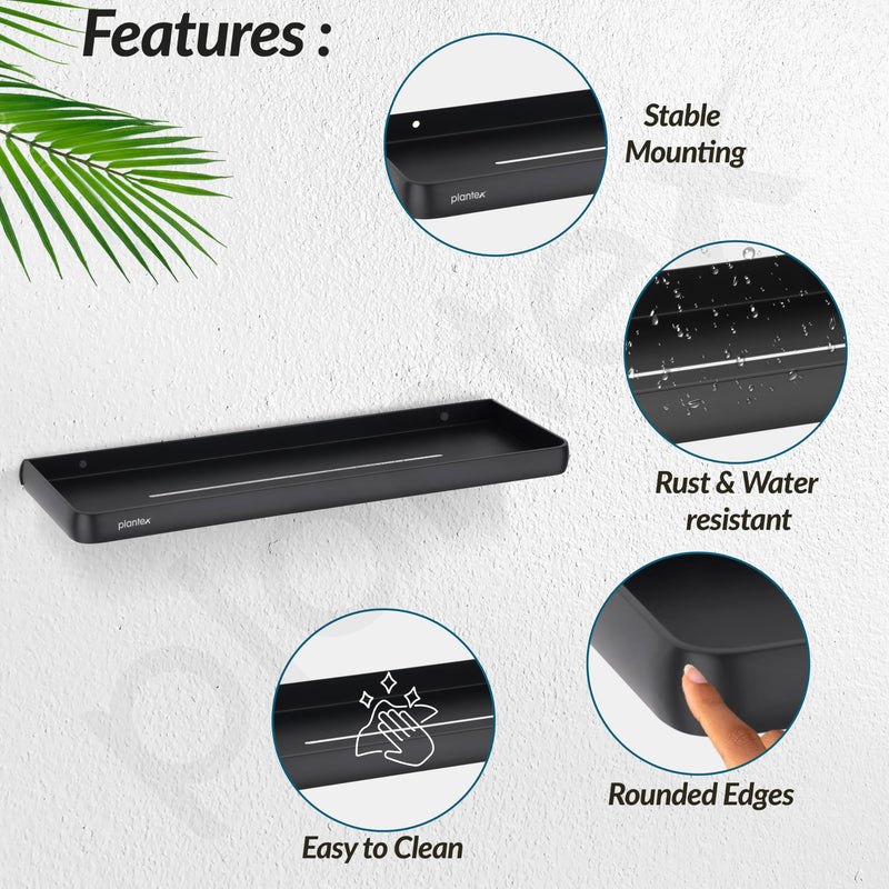Plantex Shelf for Bathroom/Self Adhesive Wall Shelves/No Drill Bathroom Organizer/18x5 inch Shelf for Home/Office/Hotel - Pack of 1 (1502, Black)-4