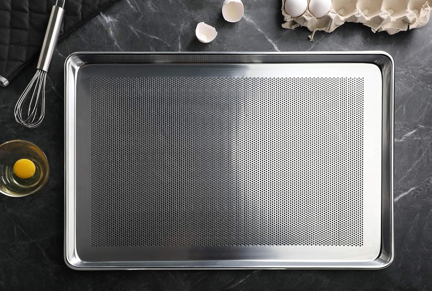 New Star Foodservice 36770 Commercial-Grade 18-Gauge Aluminum Sheet Pan/Bun Pan, Perforated, 18" L x 26" W x 1" H (Full Size)Ã‚ | Measure Oven (Recommended)