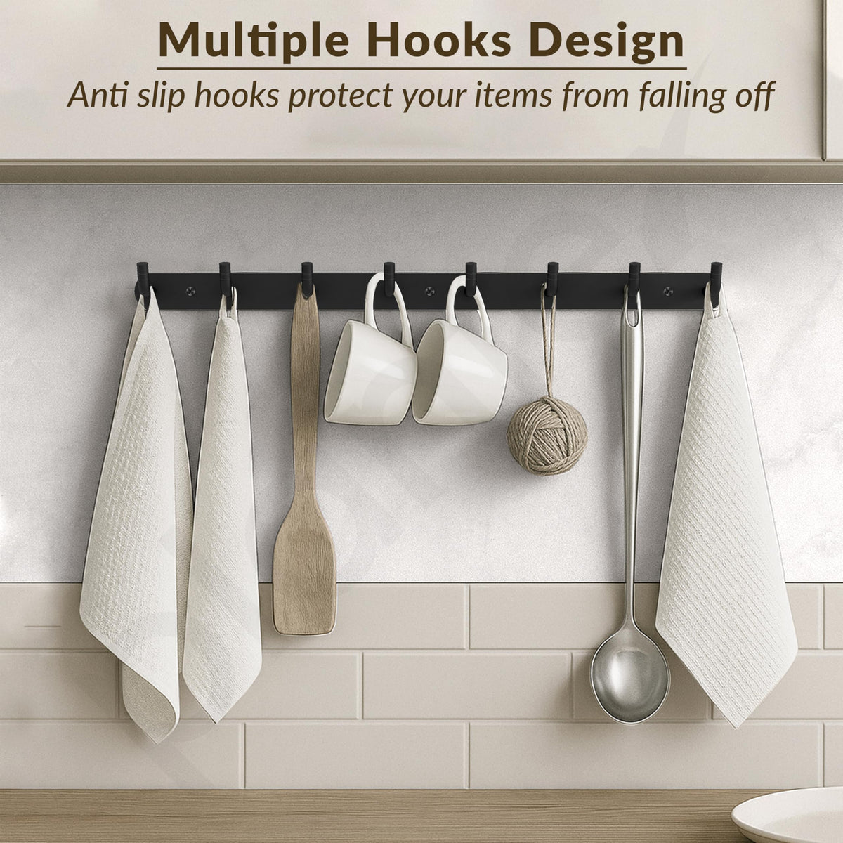 Plantex Wall Hooks for Hanging Cloth/Stainless Steel Towel Hangers/Bathroom Robe Hooks/Door Hangers/Wall Hook Rack/Hook Rail for Hanging Keys - 8 Hooks (Pack of 2, Black)-2