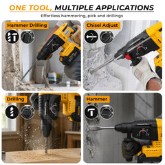 Plantex Cordless Rotary Hammer Drill 21V/Brushless Motor/600W/26mm Chuck/4500 BPM/Heavy Duty Hammer Drill with 2 Batteries, Charger & Carrying Case Yellow (APS-H003)-5