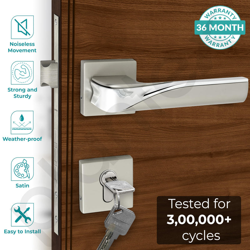 Plantex Triple Security Door Lock for Home/Main Doorlock Set with 3 Years of Warranty/Mortise Locks for Door with Brass Lock Body & Cylinder(7086 - Satin White & Chrome)-2