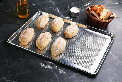New Star Foodservice 36770 Commercial-Grade 18-Gauge Aluminum Sheet Pan/Bun Pan, Perforated, 18" L x 26" W x 1" H (Full Size)Ã‚ | Measure Oven (Recommended)