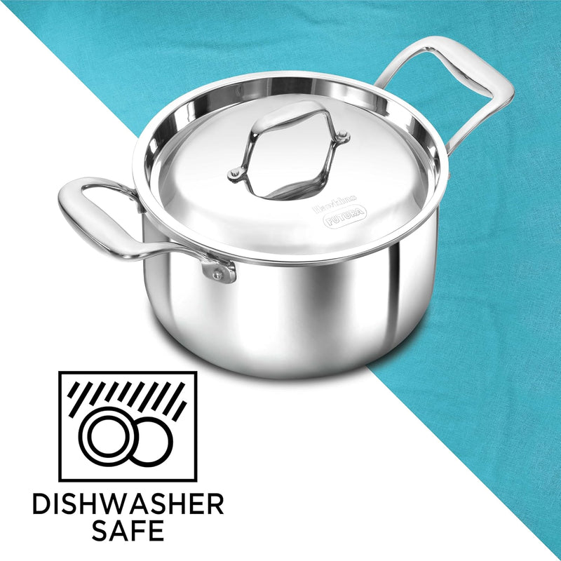 Hawkins 3 Litre Pro TriPly Stainless Steel Milk Pan with Stainless Steel Lid, Milk Pot, Sauce Pan, Silver (PSMP30S)