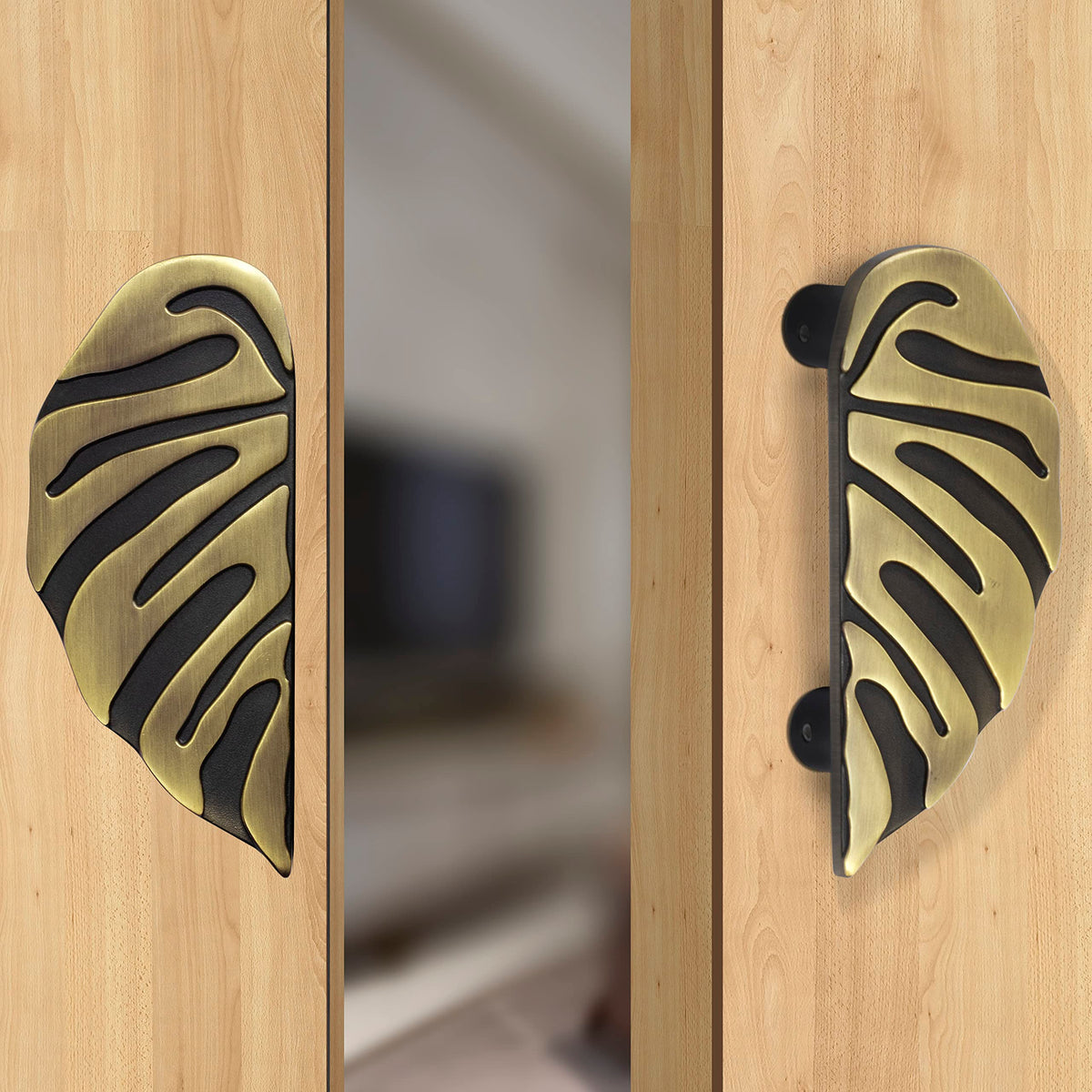 Plantex Heavy Duty Door Handle/6-Inches Leaf Shape Main Door Pull Handle/Pull Push Antique Door Handle/Door&Home Decor(295-Brass Antique Finish)-3 Years Warranty