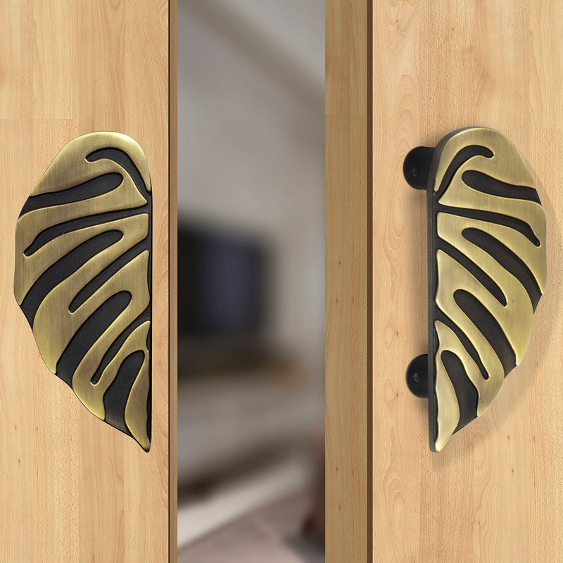 Plantex Heavy Duty Door Handle/6-Inches Leaf Shape Main Door Pull Handle/Pull Push Antique Door Handle/Door&Home Decor(295-Brass Antique Finish)-3 Years Warranty-1