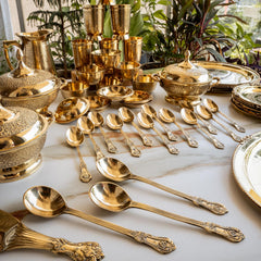 Brass Embossed Design Dinner Set Of 51 pieces