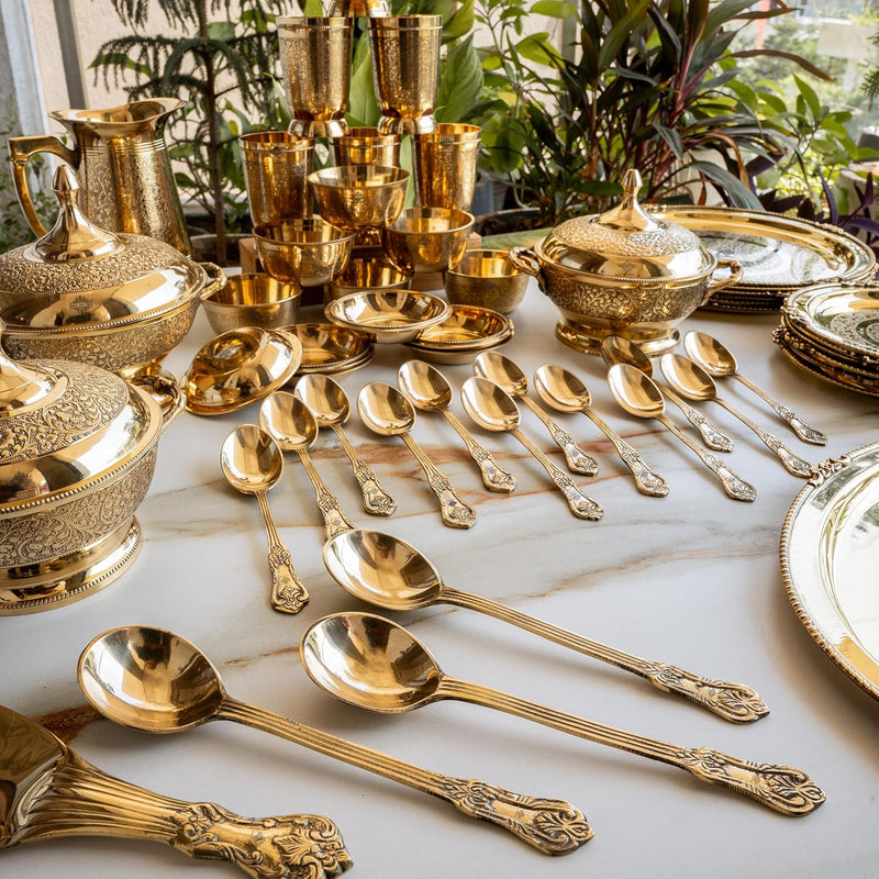 Brass Embossed Design Dinner Set Of 51 pieces
