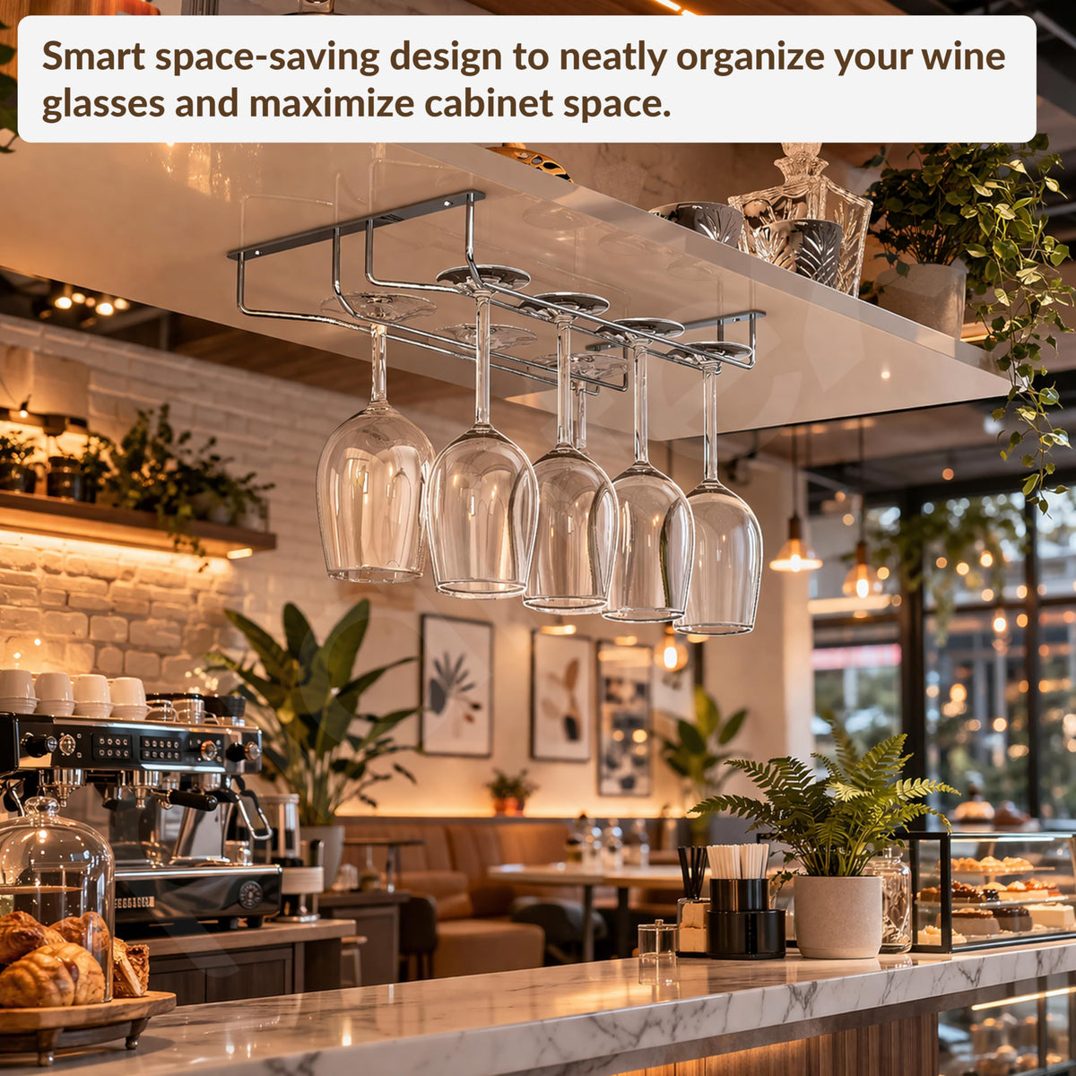 Plantex Wine Glass Rack/Holder Upside Down Glass Hanging Stand for Pubs/Kitchen/Bars (Double Line / 16 x 9 Inches)-6
