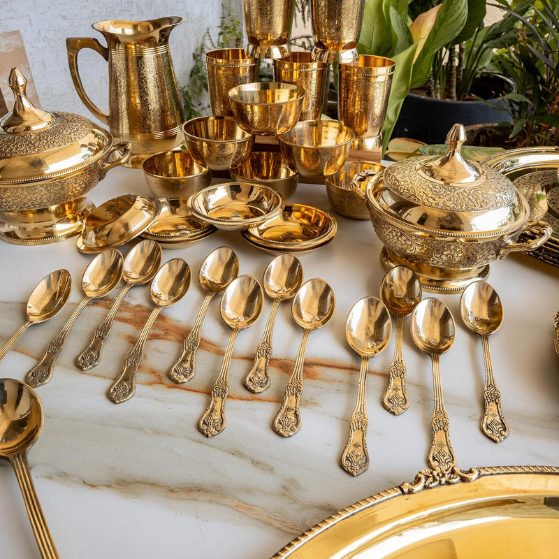 Brass Embossed Design Dinner Set Of 51 pieces