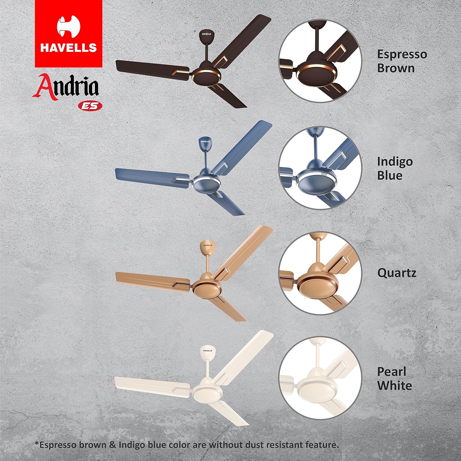 Havells 1200Mm Andria Energy Saving Ceiling Fan (4 stars, Indigo Blue, Pack Of 2)