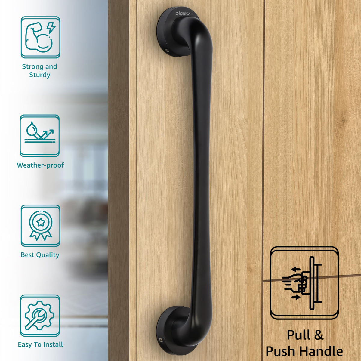 Plantex Zinc Alloy Polo 14-Inch Pull Handle For Main Doors Of House/Office/Hotel (Rich Black Finish - Big) - 3 Years Warranty-3