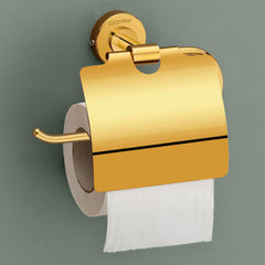 Plantex 304 Grade Stainless Steel Washroom Set of 2 - Toilet Paper Holder/Stand/Liquid Soap Dispenser - Daizy (Golden)-3