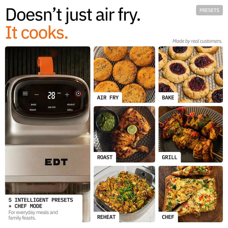 EDT Luma PureGlass™ 4.5L + 2.5L Dual Bowl Air Fryer Oven | ZERO COATING,100% Toxin Free, No Ceramic, PFAS, PTFE, PFOA | 6-in-1 Multi Function | 1500W | NutriRetain™