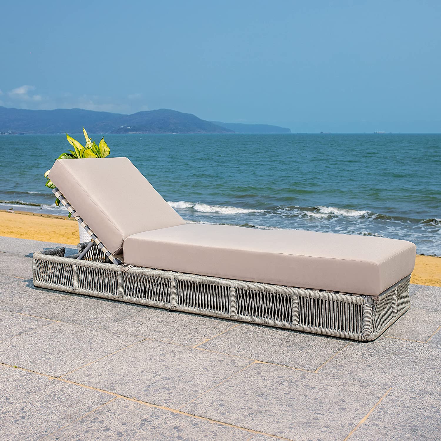 Vera Outdoor Swimming Poolside Lounger (Grey) Braided & Rope
