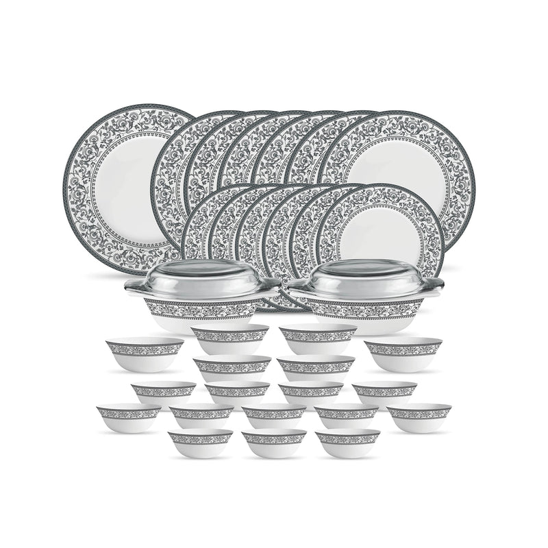La Opala Diva, Sovrana Collection, Opal Glass Dinner Set 35 pcs, Moroccan Pink, White