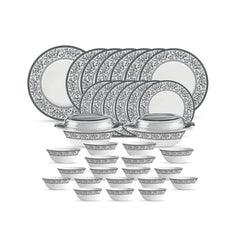 La Opala Diva Sovrana Collection Opal Glass Crockery | for Family of 6 | Dinner Set 35 pcs Persian Grey | Plates & Bowls for Dining | Microwave Safe | 100% Vegetarian | Extra Strong | Light & White
